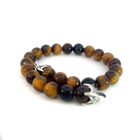 David Yurman Tiger Eye Prayer Bead Bracelet 8.5" Sterling Silver Estate DY537 - Picture 7 of 7